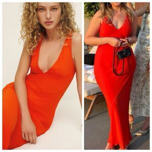 NEW Reformation Maxi Dress Orange Siana Slip V-neck Sleeveless size 4
